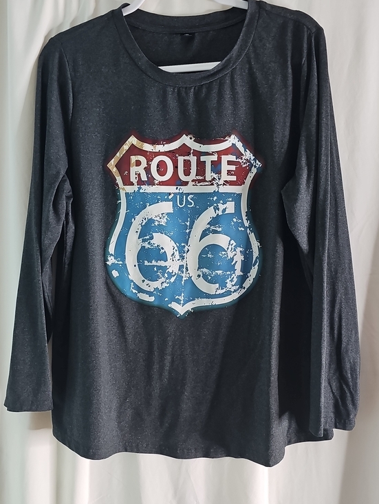 SHEIN Tops - Long Sleeve Route 66 Graphic Tee - Black
